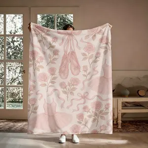 Pink Ballet Rose Flannel Throw Blanket, Ultra-Soft Warm Cozy Blanket, Ballerina Floral Blanket, Perfect Gift for Dancers, Girly Coquette Room Decor