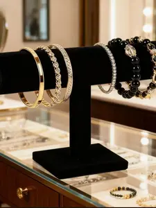 1pc Velvet Single Layer Three-Tier Bracelet Stand, Jewelry Display Rack, Watch Wristband Hairband Organizer, Jewelry Props Showcase
