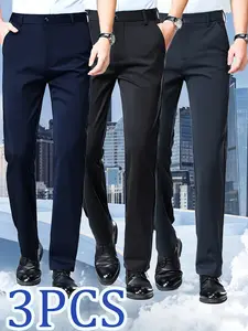 3-Pack Men's Premium Business Pants, Menswear, High Stretch Fabric Wrinkle-Resistant No-Iron, Slim Fit Not Tight, Breathable Comfort, All-Season, Business & Casual, Versatile for Work & Daily, Business Formal Pants