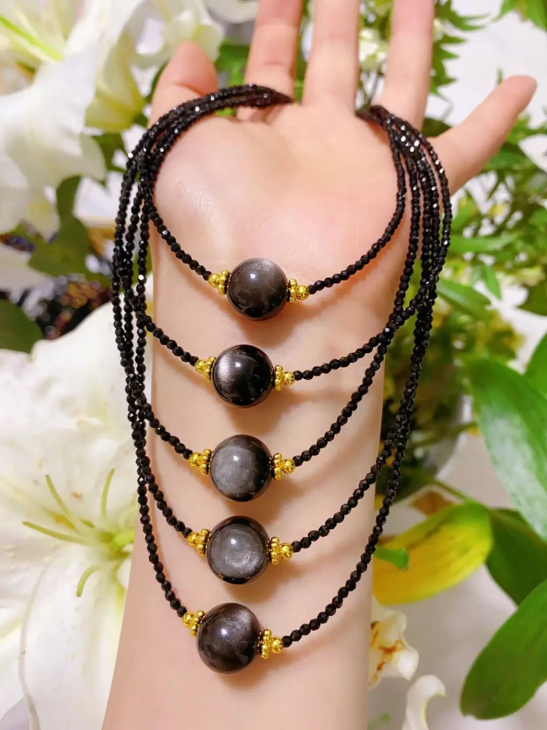 Lily(8649)gc.Natural crystal round beads necklace, adjustable in length