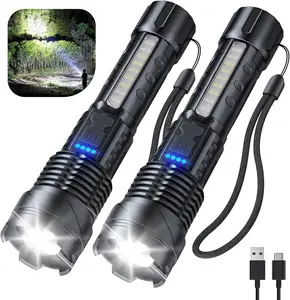 Portable LED Strong Light Flashlight, USB Rechargeable Telescopic Zoom Torch, Multi-functional Outdoor Lamp for Outdoor Camping Hiking, Emergency Use