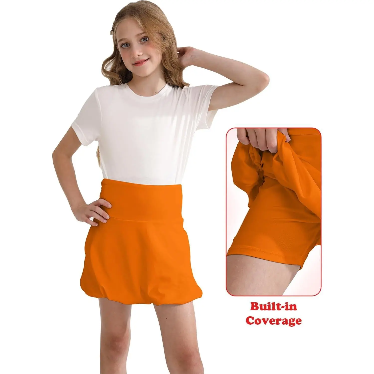 AYJK7 Girls Tennis Skirt with Built in Shorts High Waisted Flowy Athletic Skort with Pockets Running Cheer School