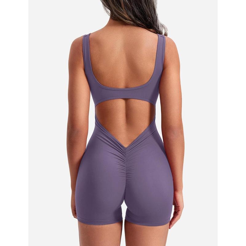 One Piece Workout Jumpsuits for Women Backless Tummy Control Sleeveless Jumpsuits Lizvette V Back Scrunch Yoga Romper