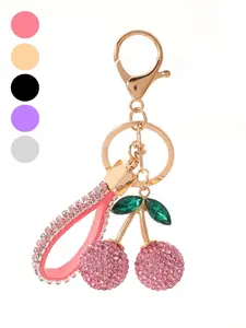 Fruit Cherry Keychain, Durable Metal Material, Backpack Pendant, Unique Fruit Theme Design, Multicolor Key Chain, Unisex Gift, Keychain Lanyard, Rhinestone Keychain