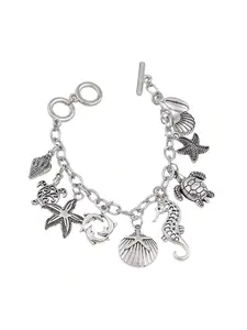 1pc Ocean Style Seahorse Turtle Dolphin Starfish Sea Snails Scallop Conch Charm Pendant Bracelet Chain, Marine Animal Bracelet Unisex Friendship Jewelry Gift