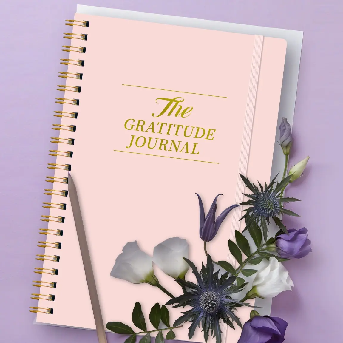 Gratitude Journal Notebook, Gold Dual Wirebound A5 Portable Elastic Band Self-Healing Mindfulness Log Book, Women's Gift Daily Reflection Planner, Wire Bound Notepad