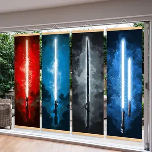 Wooden Hanging Banner, 4 Counts/set Star Lightsaber Pattern Wall Art Fashion Decoration, Office Poster, Room, Home Poster, Hallway Mural, Ornaments, Modern Art Design