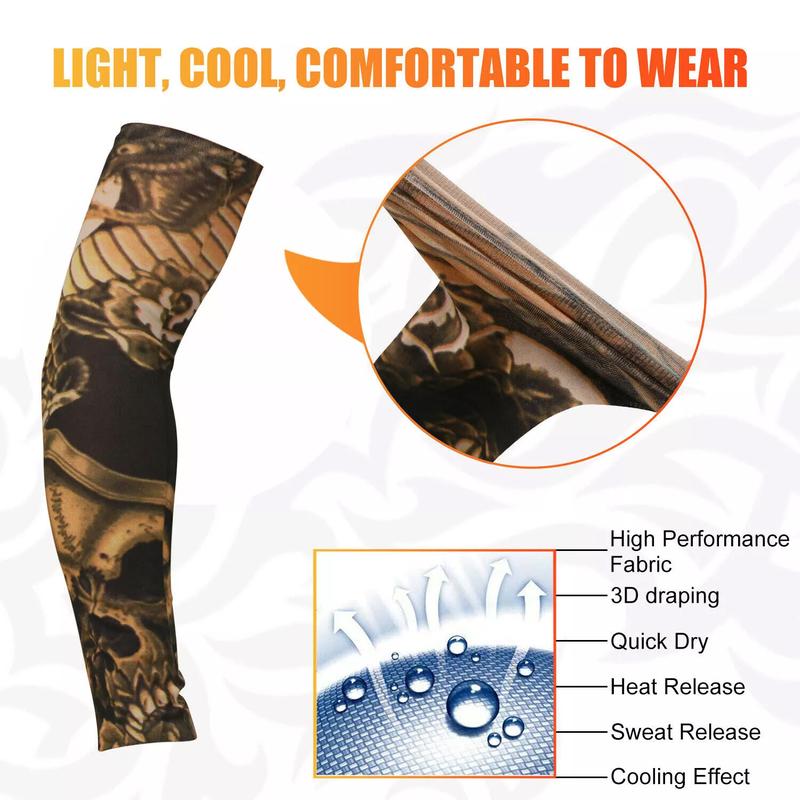 Dazone 10PCS Temporary Tattoo Sleeves, Arts Fake Cooling Tattoo Arm Sleeves for Men Women