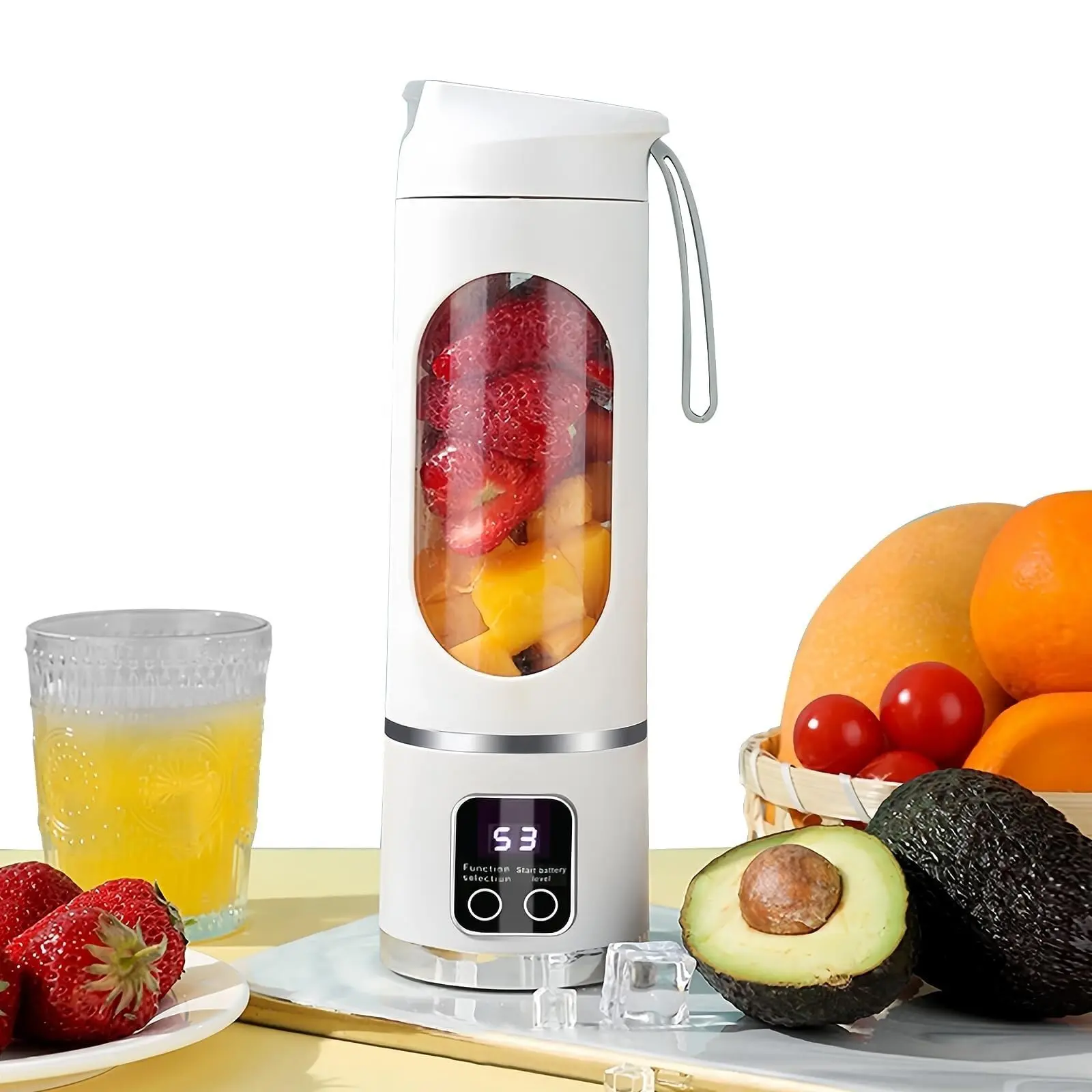 Portable Blender, 500ML USB Rechargeable Mini Blender with LED Display, 12-Blade Smoothie Maker with Multiple Modes, Personal Juicer Cup for Juice, Shakes and Travel