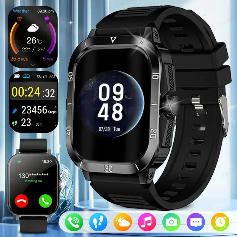 2026 Sporty Smart Watch - 2.01-inch Display, Wireless Phone Call, IP68 Rated Waterproof Smart Watch, All-Weather Tested, 100 Sports Modes (Running, Cycling), Wearable Device for Father's Day