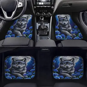 4-Piece Rose Wolf King 2D Print Car Mats, Non-Slip, Easy Clean, Durable Polyester, All-Season, Suitable for Suv, Truck, Car