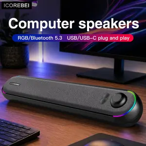 ICOREBEI Desktop Computer Speaker/Soundbar, compatible with Mac, desktop, laptop, tablet, monitor, and PC, plug and play, USB to USB-C power supply and audio transmission; Bluetooth 5.3, RGB lighting, wired gaming speaker.