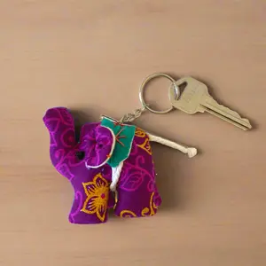 Elephant Textile Keychain | Zipper Pull Assorted Colors - Thailand