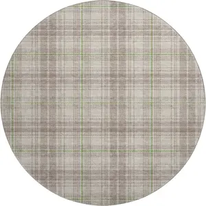 HomeRoots 678206 8 ft. Beige Green & Tan Plaid Washable Round Area Rug with UV Protection