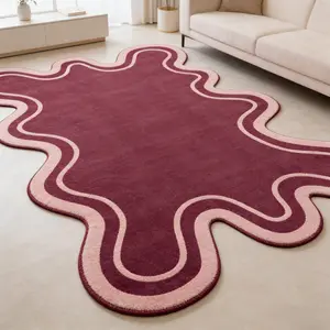 Vintage Wine Wave Shape Rug, Irregular Curve Mat, Soft Comfortable, Hand Wash Only, for Living Room Bedroom Kitchen Hallway Decor, Home Decor Rug