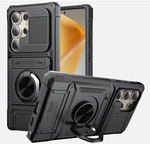 For Samsung Galaxy S25 Ultra Case with Card Holder [Store 2 Cards] +360° Rotated Ring Kickstand Dual Layer Heavy Duty Shockproof Wallet Cover for Galaxy S25 Ultra Case for Women Men, Black