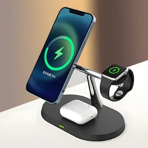 3 in 1 Magnetic Fast Wireless Charger Station For iPhone 16 15 14 13 12 Pro Max Watch 9 8 Airprods Pro Macsafe Charging Stand Smartphone Accessories