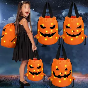 3 Pcs Halloween Light up Bucket LED Trick or Treat Drawstring Bags Multipurpose Reusable Pumpkin Candy Goodies Bucket for Kids Halloween Supplies Favors