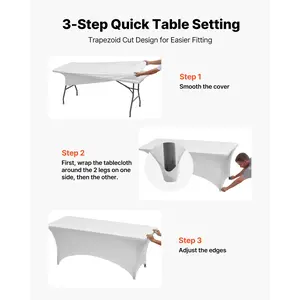 VEVOR 10 Pack Table Cloth for 6FT Rectangular Fitted Events, Wrinkle-Resistant Stretch White Table Covers, Washable Spandex Tablecloth Protector, for Party, Wedding, Cocktail, Banquet, Festival