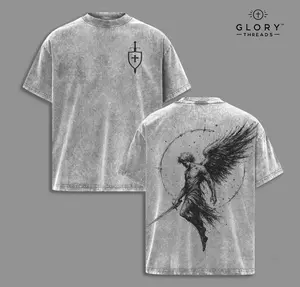 Sanctus Michael Archangelus x Flaming Sword x Shield x Scales of Justice Archangel Michael T-Shirt Washed Church Outfit Gym Pump Cover ,Christian Religious , Jesus Apparel