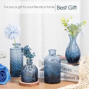 10Pcs Blue Glass Bud Vases Set, Small Vases for Flowers, Perfect for Centerpieces at Parties, Baby Showers, Weddings, Events, Graduation Season, Great Gifts for Office & Home Décor
