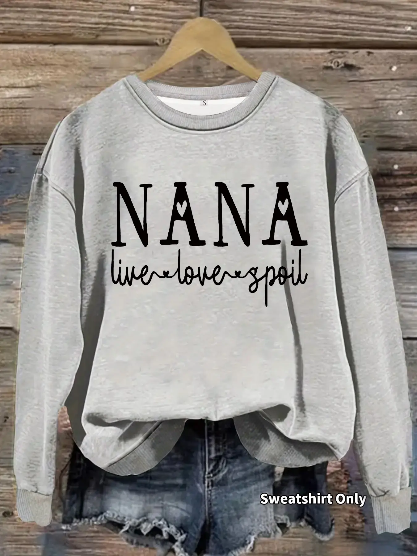 Women's Casual Graphic Nana Pattern Pullover Sweatshirt, Soft Long Sleeve Round Neck, Fitted, All-Season Comfort, Durable Fabric, Womenswear