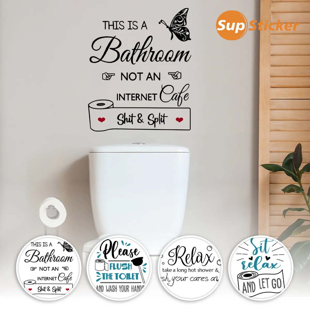 Funny Bathroom Sticker Butterfly Pattern Wall Decal, Self-Adhesive PVC Material, Easy Clean, Decoration Sticker, Multi-Style Decorative Bath Wall Art, Toilet, Butterfly Wall Decals