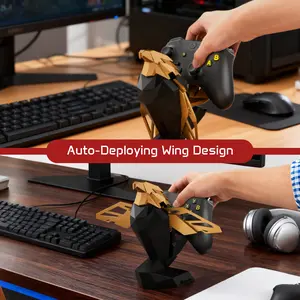 Universal Game Controller Holder for Xbox PS5 Switch Phone Mount | Celebrity Black & Gold Eagle Stand Design with Auto-Deploying Wings | Dual Direction Placement, Stable Anti-Tip Base, Scratch-Free Curved Tail | Elegant Gaming Gift for Men Woman