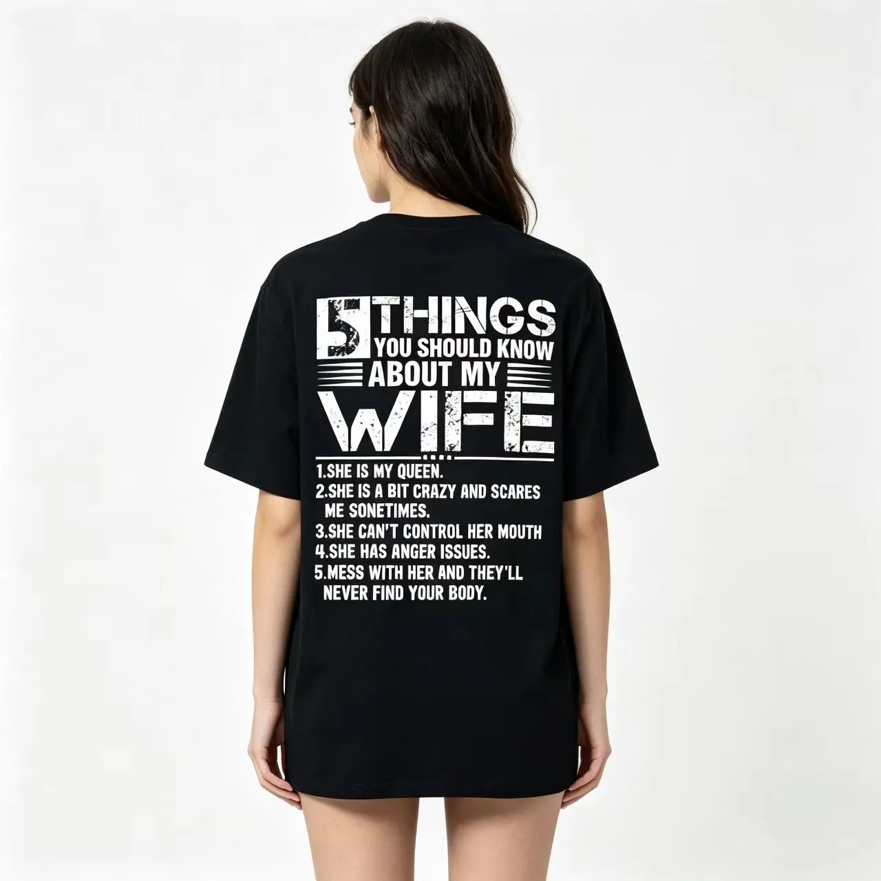 100% Cotton Husband T-Shirt, T Shirts with "5 Things You Should Know About My Wife" Print on Back, All Seasons Sports Top for Outdoor Activities, Tops, Prints, Unisex, Shortsleeve, Tee