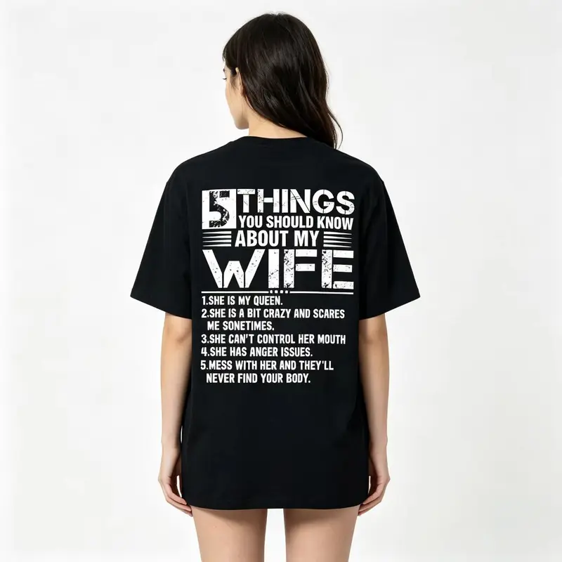 100% Cotton 5 Things You Should Know About My Wife (On Back) husband T-Shirt
