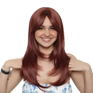 22-Inch Solid Warm Red Velvet Straight Cut Synthetic Wig | Heat ResistantCap Included |  FSGA