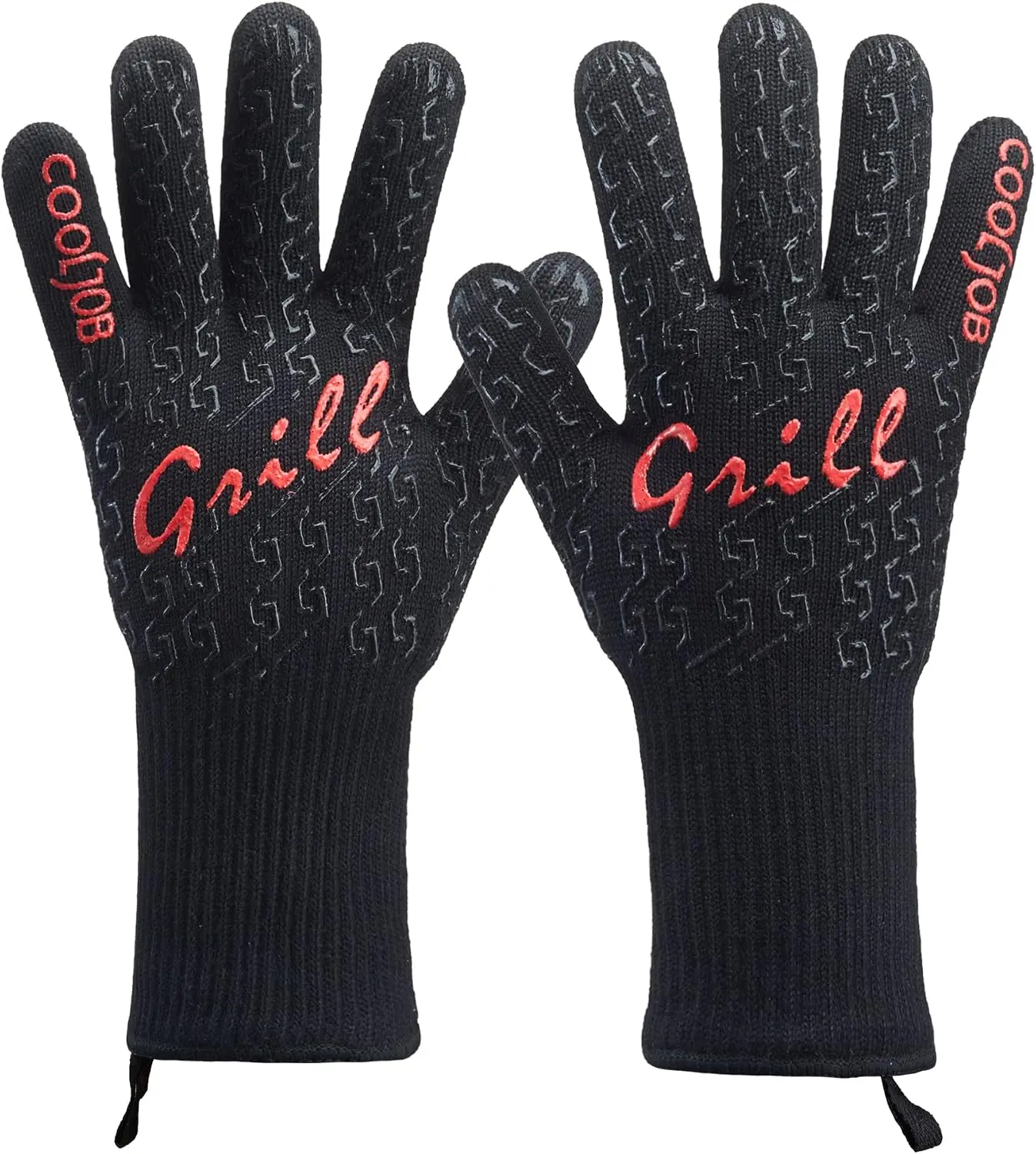 COOLJOB Heavy Duty Grilling Gloves, 1472°F Heat Resistant Aramid Fiber with Non-Slip Silicone Grip for BBQ, Smoking, and Welding - 1 Pair, Machine, Washable, Friends, Cardboard Box, Oven Mitts, Heatproof, Men/Women, Hand Wash, One Pair