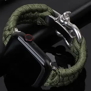 Handmade Braided Umbrella Rope Watch Band for Apple Watch Series 11/10/9/8/7/se/6/5/4 Ultra 49mm, Stainless Steel Buckle, Men's Outdoor Sports Strap