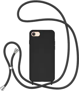 Crossbody Lanyard Phone case for iPhone SE 2022 5G/iPhone 7/iPhone 8/iPhone SE 2020, Silicone Phone Cover with Adjustable Necklace Strap Shockproof Cover Case for iPhone SE3/SE2 - Black