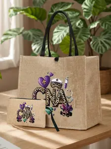 Leopard Print Cna Cartoon Letter Heart Tote Bag Set with Drawstring Makeup Bag, Large Capacity Travel Shoulder Bag, Lightweight Washable Fabric for Commute, Work, School, Beach, Parties and More, Animal Tote Bag