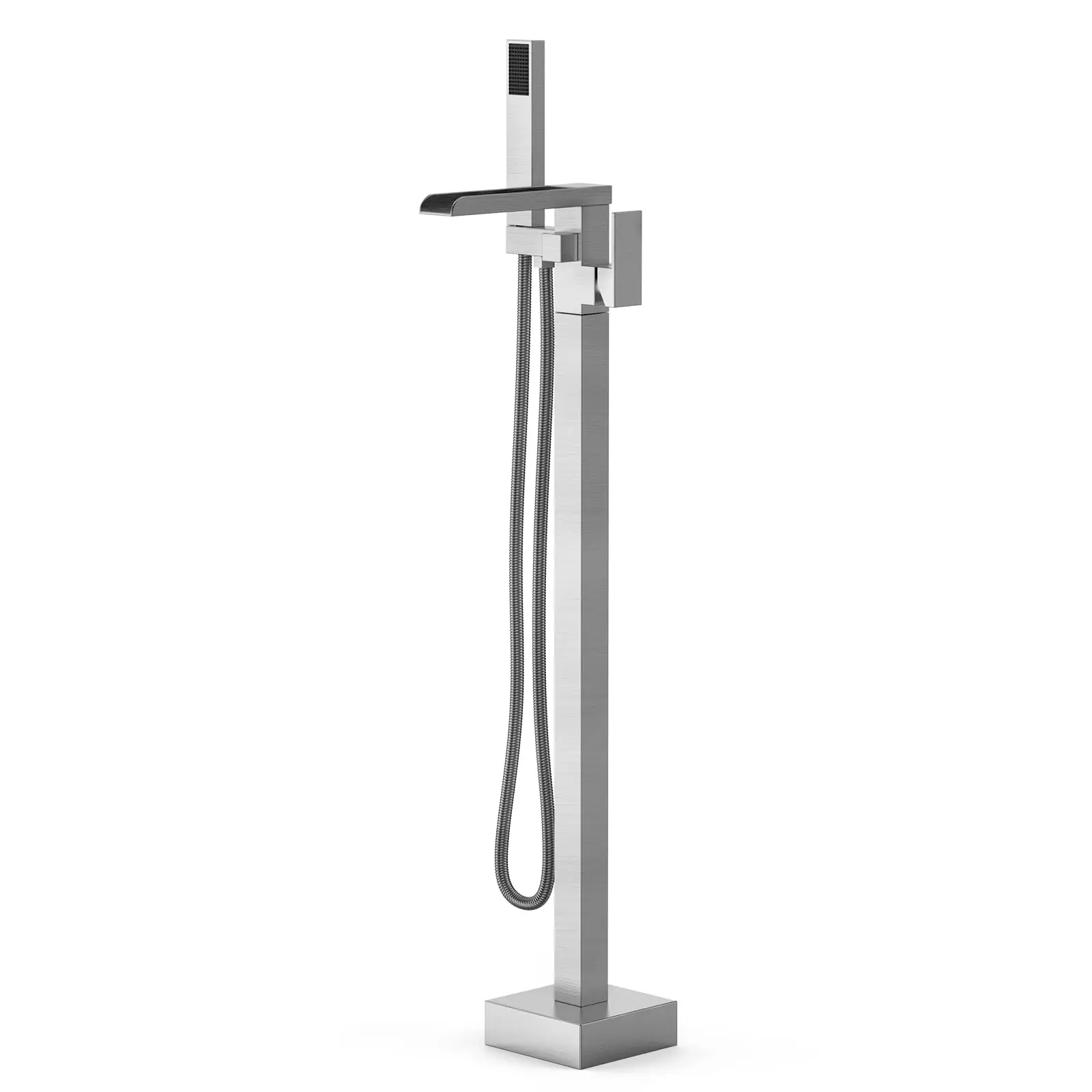 Freestanding Bathtub Faucet, Floor-Mount Tub Filler Brushed Nickel, Standing Tub Faucet,Single Handle Standing Brass Mixer Tap with Hand Held Shower and Swivel Waterfall Mixer Spout,cUPC Certified