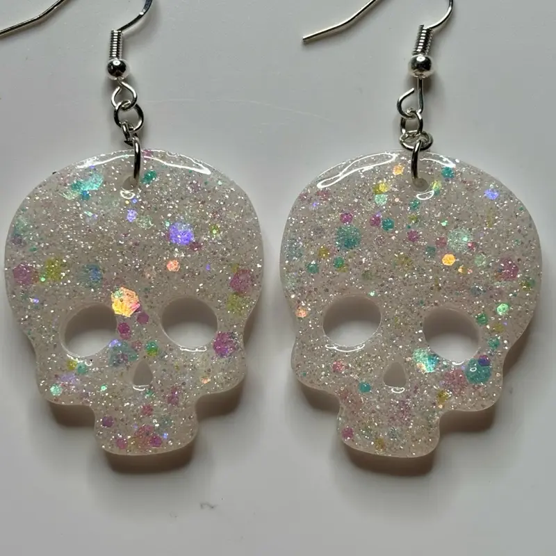 Skull Hook Earrings Unique Design with Chain Attachment Hypoallergenic UV Resin for Durability and Style Perfect for Halloween Look