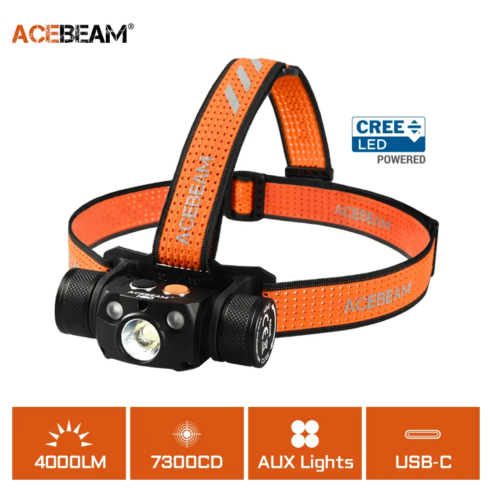 ACEBEAM H30 Rechargeable Headlamp, 4000 Lumens Hard-Anodized Metal Body, Red & UV Light, IP68 Waterproof, 5000mAh USB-C Power Bank, Lockout Function, 1.6 Lumens, 10H Runtime, 118M Beam Distance, 2H15M Charge Time, 3500cd Brightness, 10 Hours, 118 Meters