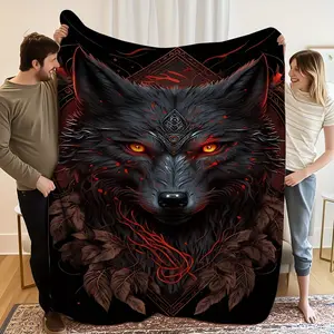 1 Piece Extra Large Wolf Pattern Blanket - Dark Gothic Style Wolf with Glowing Eyes, 280GSM Heavyweight Flannel - Suitable for All Seasons Sofa, Camping, Halloween Decoration - Anti-Pilling and Machine Washable - Perfect Gift for Wolf Enthusiasts, Home or