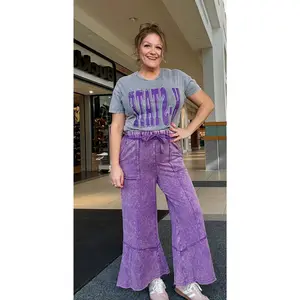 Exposed-Seam Flare Hem Pants With Pockets