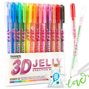 3D Jelly Pens Set, Gel Ink Pen Marker Pens for Lettering, Drawing, Ornaments, Journaling, DIY Painting Glossy Jelly Ink Pen, Colorful Pen Highlighters Markers 12PCS