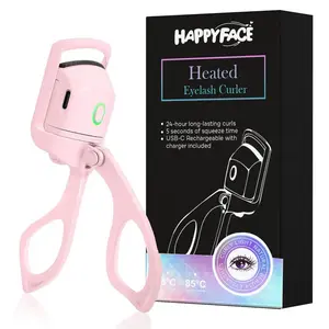HappyFace Heated Electric Eyelash Curler, Silicone Pad Lash Curler with USB cable, Rechargeable 2 Heating Modes, Stunning Lashes in Minutes