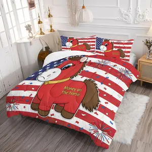 2/3 Piece Cute Crying Horse Series Comforter Set, Fashionable Year Of The Horse Themed Bedding Set, Warm And Breathable Bedroom Decorating Set, Ideal For Giving To Children As A New Year's Gift, No Fillers