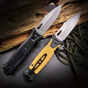 EDC folding pocket knife, bearing quick-opening knife, fiberglass reinforced nylon handle, emergency window breaker on the tail, suitable for outdoor camping, barbecue, fishing and hiking, gift for men and fathers
