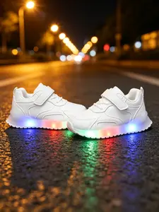 Colorful LED Kids Junior Sneakers, Trendy Trainers, Bright & Fun Light-Up Shoes, PU Leather Upper, Tpr Sole, Casual Low Top Style, All Seasons, Less Than Ankle Height