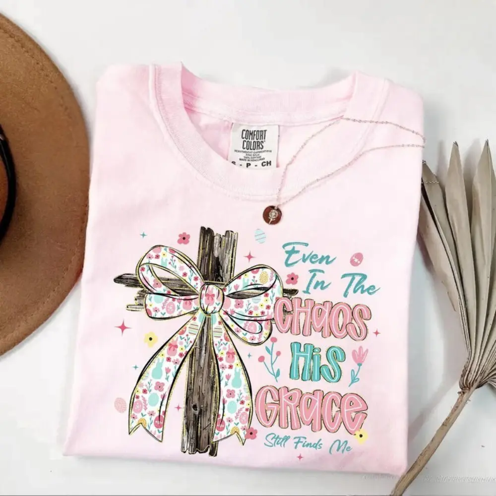 Comfort Colors His Grace Finds Me Boho Christian Wildflower TShirt, Coquette Cross T-Shirt, Religious Easter Gift, Women Faith TShirt, Jesus Tee