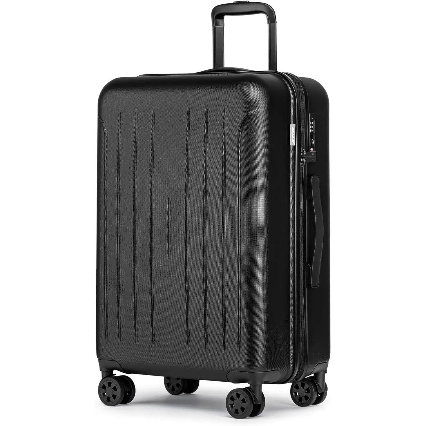 24 Inch Checked Luggage, Medium Hard Shell Suitcase with TSA Lock, Double Spinner Wheels, Durable PC+ABS, Black
