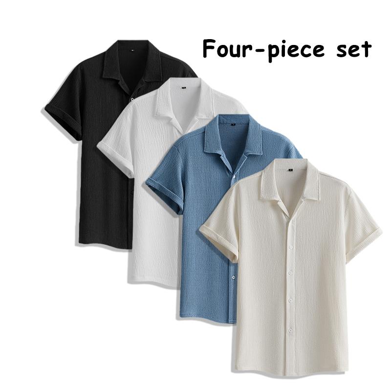 Men’s Summer Lightweight Breathable Solid Color Short-Sleeve Dress Shirts with Turn-Down Collar for Commuting, 4-Pack Men’s Summer Lightweight Breathable Solid Color Short-Sleeve Dress Shirts with Turn-Down Collar for Commuting, 4-Pack