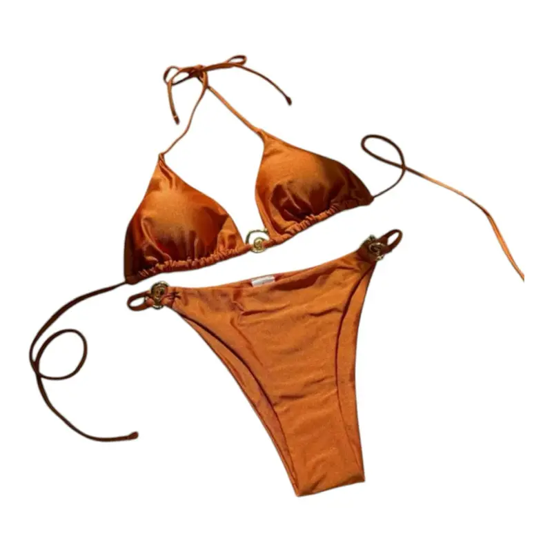 Women’s 2-Piece Tie back Bikini Set - Halter Top &  Mid-rise Bottoms Available In Burnt Orange, White & Olive Green