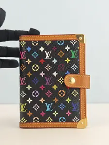 Pre-owned Black monogram multicolor canvas with leather trim Small Leather Goods Louis Vuitton Black Monogram Multicolore Small Agenda/Notebook Cover【CA4007】